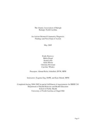 The Islamic Association of Raleigh, Raleigh, North Carolina : an action-oriented community diagnosis : findings and next steps of action thumbnail