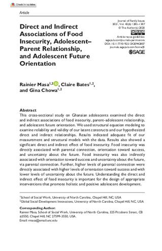 Direct and Indirect Associations of Food Insecurity, Adolescent–Parent Relationship, and Adolescent Future Orientation