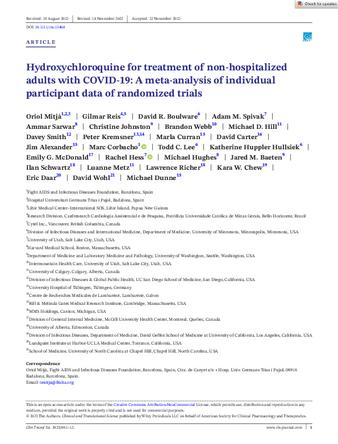 Hydroxychloroquine for treatment of non-hospitalized adults with COVID-19: A meta-analysis of individual participant data of randomized trials thumbnail