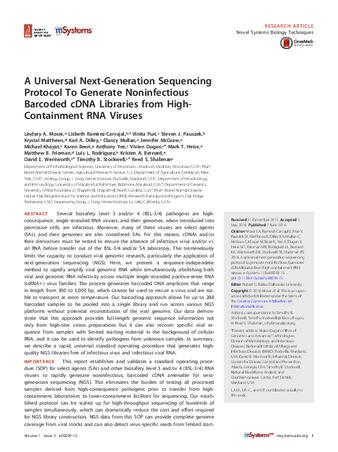 A Universal Next-Generation Sequencing Protocol To Generate Noninfectious Barcoded cDNA Libraries from High-Containment RNA Viruses thumbnail