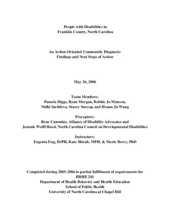 People with disabilities in Franklin County, North Carolina : an action-oriented community diagnosis : findings and next steps of action thumbnail