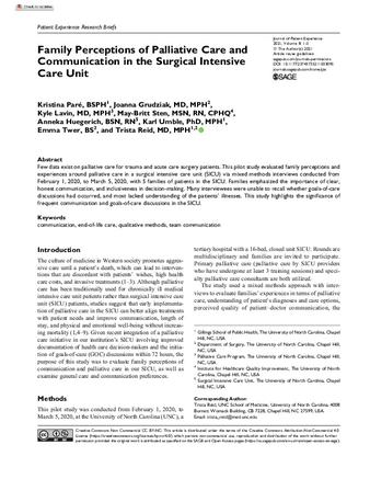 Family Perceptions of Palliative Care and Communication in the Surgical Intensive Care Unit