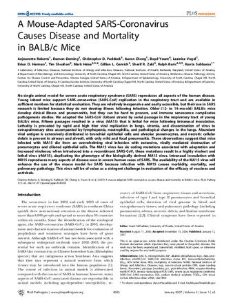 A Mouse-Adapted SARS-Coronavirus Causes Disease and Mortality in BALB/c Mice thumbnail