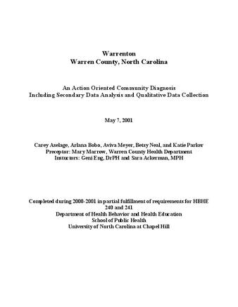 Warrenton, Warren County, North Carolina : an action oriented community diagnosis including secondary data analysis and qualitative data collection thumbnail