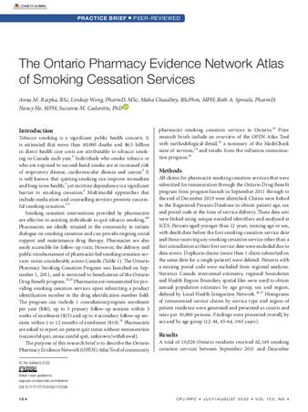The Ontario Pharmacy Evidence Network Atlas of Smoking Cessation Services