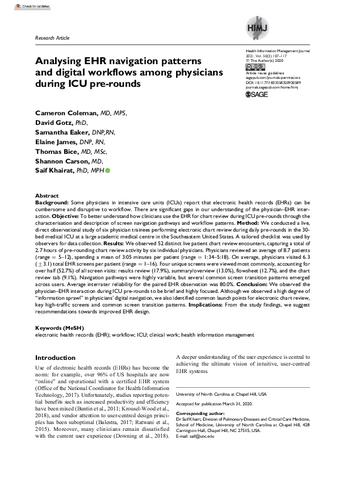 Analysing EHR navigation patterns and digital workflows among physicians during ICU pre-rounds