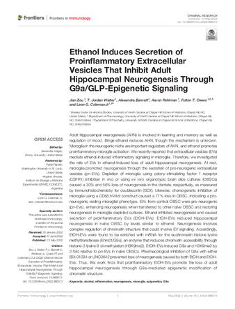 Ethanol Induces Secretion of Proinflammatory Extracellular Vesicles That Inhibit Adult Hippocampal Neurogenesis Through G9a/GLP-Epigenetic Signaling thumbnail