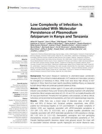 Low Complexity of Infection Is Associated With Molecular Persistence of Plasmodium falciparum in Kenya and Tanzania thumbnail