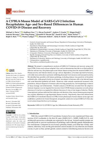 A C57BL/6 Mouse Model of SARS-CoV-2 Infection Recapitulates Age- and Sex-Based Differences in Human COVID-19 Disease and Recovery thumbnail