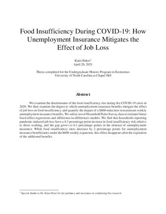 Food Insufficiency During COVID-19: How Unemployment Insurance Mitigates the Effect of Job Loss thumbnail