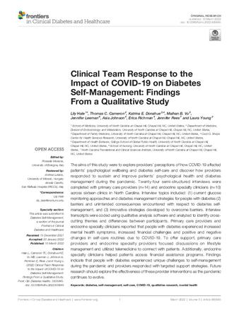 Clinical Team Response to the Impact of COVID-19 on Diabetes Self-Management: Findings From a Qualitative Study thumbnail