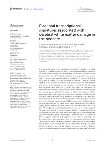 Placental transcriptional signatures associated with cerebral white matter damage in the neonate thumbnail