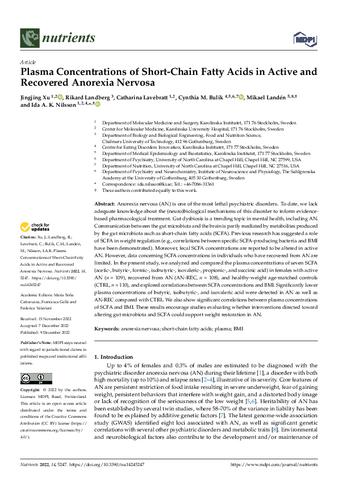 Plasma Concentrations of Short-Chain Fatty Acids in Active and Recovered Anorexia Nervosa thumbnail