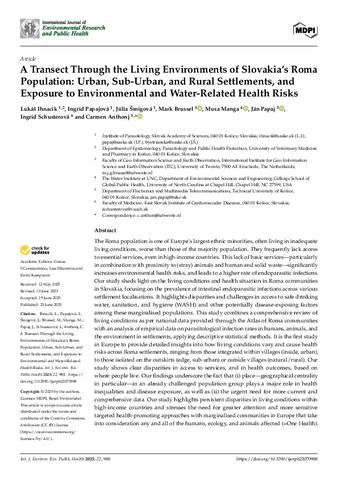 A Transect Through the Living Environments of Slovakia’s Roma Population: Urban, Sub-Urban, and Rural Settlements, and Exposure to Environmental and Water-Related Health Risks thumbnail