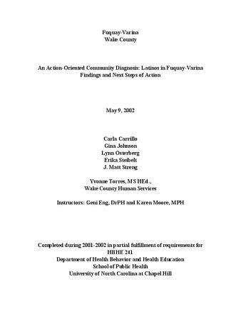 Fuquay-Varina, Wake County : an action-oriented community diagnosis : Latinos in Fuquay-Varina : findings and next steps of action