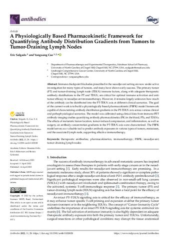 A Physiologically Based Pharmacokinetic Framework for Quantifying Antibody Distribution Gradients from Tumors to Tumor-Draining Lymph Nodes thumbnail