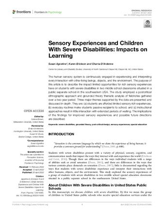 Sensory Experiences and Children With Severe Disabilities: Impacts on Learning thumbnail