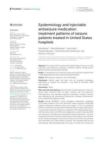 Epidemiology and injectable antiseizure medication treatment patterns of seizure patients treated in United States hospitals thumbnail