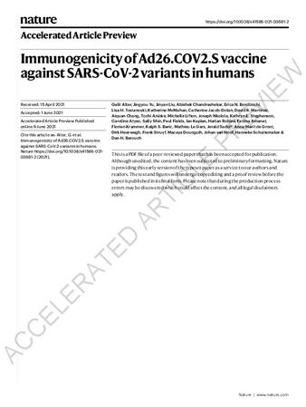 Immunogenicity of Ad26.COV2.S vaccine against SARS-CoV-2 variants in humans thumbnail