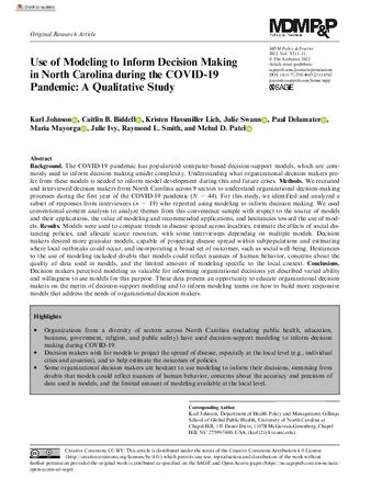 Use of Modeling to Inform Decision Making in North Carolina during the COVID-19 Pandemic: A Qualitative Study