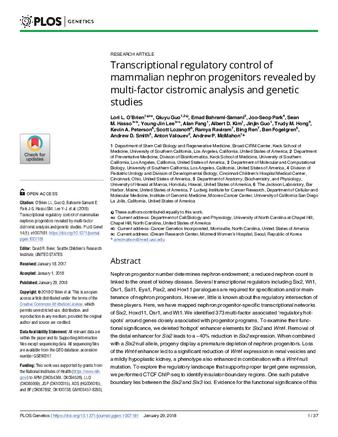 Transcriptional regulatory control of mammalian nephron progenitors revealed by multi-factor cistromic analysis and genetic studies thumbnail