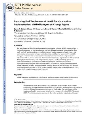 Improving the Effectiveness of Health Care Innovation Implementation: Middle Managers as Change Agents thumbnail