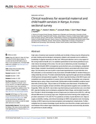 Clinical readiness for essential maternal and child health services in Kenya: A cross-sectional survey thumbnail