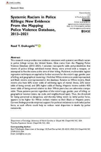 Systemic Racism in Police Killings: New Evidence From the Mapping Police Violence Database, 2013–2021