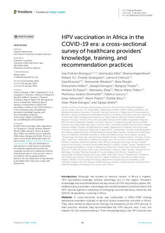 HPV vaccination in Africa in the COVID-19 era: a cross-sectional survey of healthcare providers’ knowledge, training, and recommendation practices thumbnail