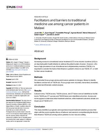 Facilitators and barriers to traditional medicine use among cancer patients in Malawi thumbnail