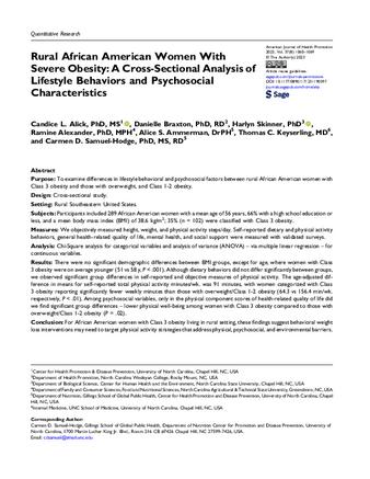 Rural African American Women With Severe Obesity: A Cross-Sectional Analysis of Lifestyle Behaviors and Psychosocial Characteristics thumbnail