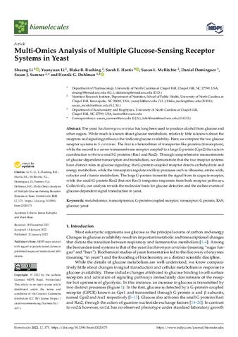 Multi-Omics Analysis of Multiple Glucose-Sensing Receptor Systems in Yeast
