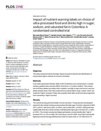 Impact of nutrient warning labels on choice of ultra-processed food and drinks high in sugar, sodium, and saturated fat in Colombia: A randomized controlled trial thumbnail
