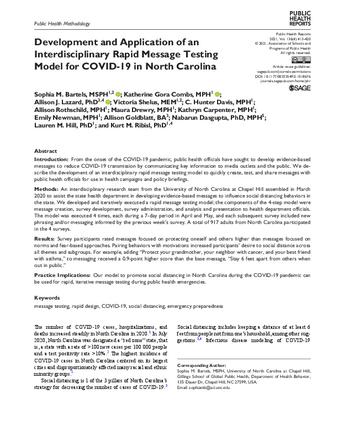 Development and Application of an Interdisciplinary Rapid Message Testing Model for COVID-19 in North Carolina thumbnail
