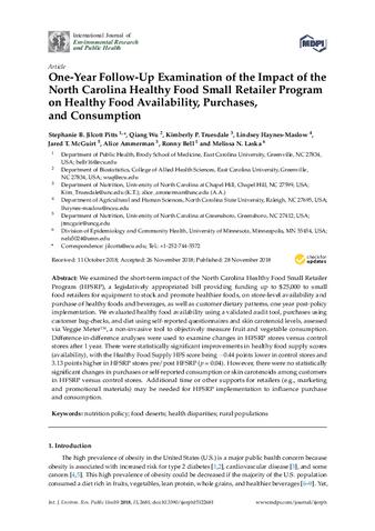 One-year follow-up examination of the impact of the North Carolina healthy food small retailer program on healthy food availability, purchases, and consumption thumbnail