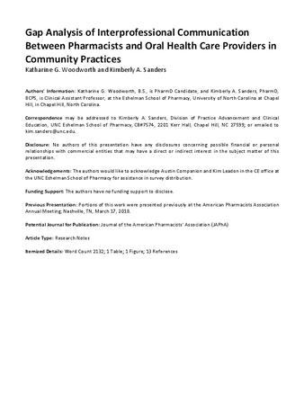 Gap Analysis of Interprofessional Communication Between Pharmacists and Oral Health Care Providers in Community Practices thumbnail
