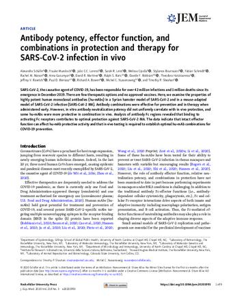 Antibody potency, effector function, and combinations in protection and therapy for SARS-CoV-2 infection in vivo thumbnail
