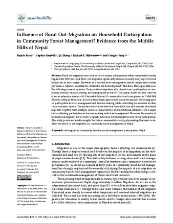 Influence of Rural Out-Migration on Household Participation in Community Forest Management? Evidence from the Middle Hills of Nepal thumbnail