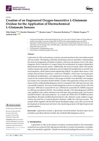 Creation of an Engineered Oxygen-Insensitive L-Glutamate Oxidase for the Application of Electrochemical L-Glutamate Sensors thumbnail