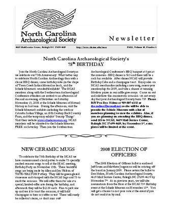 North Carolina Archaeological Society Newsletter Volume 18 Number 3 thumbnail