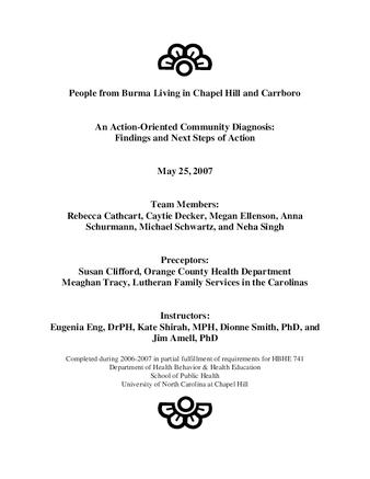 People from Burma living in Chapel Hill and Carrboro : an action-oriented community diagnosis ; findings and next steps of action thumbnail