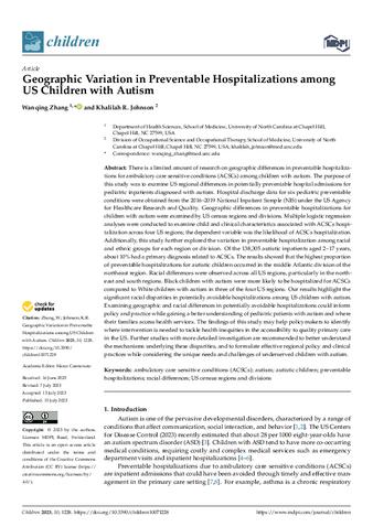 Geographic Variation in Preventable Hospitalizations among US Children with Autism thumbnail