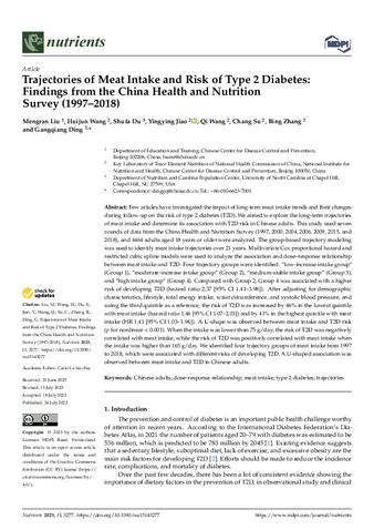 Trajectories of Meat Intake and Risk of Type 2 Diabetes: Findings from the China Health and Nutrition Survey (1997–2018) thumbnail