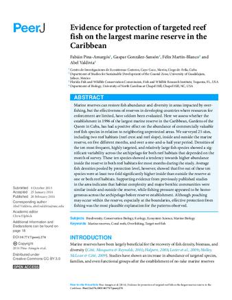 Evidence for protection of targeted reef fish on the largest marine reserve in the Caribbean thumbnail