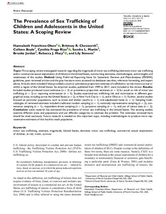 The Prevalence of Sex Trafficking of Children and Adolescents in the United States: A Scoping Review thumbnail