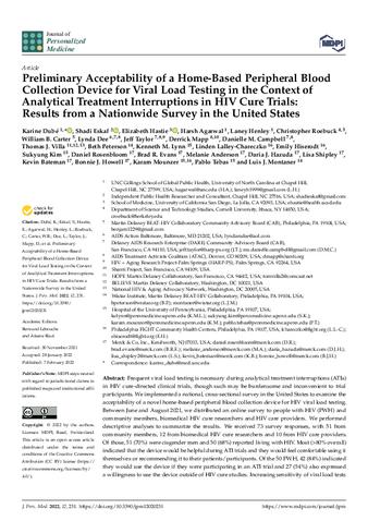 Preliminary Acceptability of a Home-Based Peripheral Blood Collection Device for Viral Load Testing in the Context of Analytical Treatment Interruptions in HIV Cure Trials: Results from a Nationwide Survey in the United States thumbnail