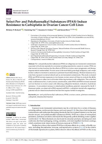 Select Per- and Polyfluoroalkyl Substances (PFAS) Induce Resistance to Carboplatin in Ovarian Cancer Cell Lines thumbnail