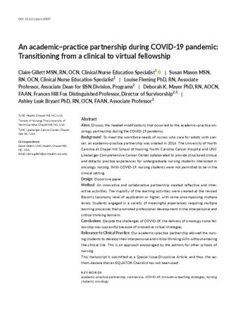 An academic–practice partnership during COVID-19 pandemic: Transitioning from a clinical to virtual fellowship thumbnail