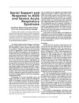 Social support and response to AIDS and severe acute respiratory syndrome thumbnail