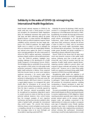 Solidarity in the wake of COVID-19: reimagining the International Health Regulations thumbnail